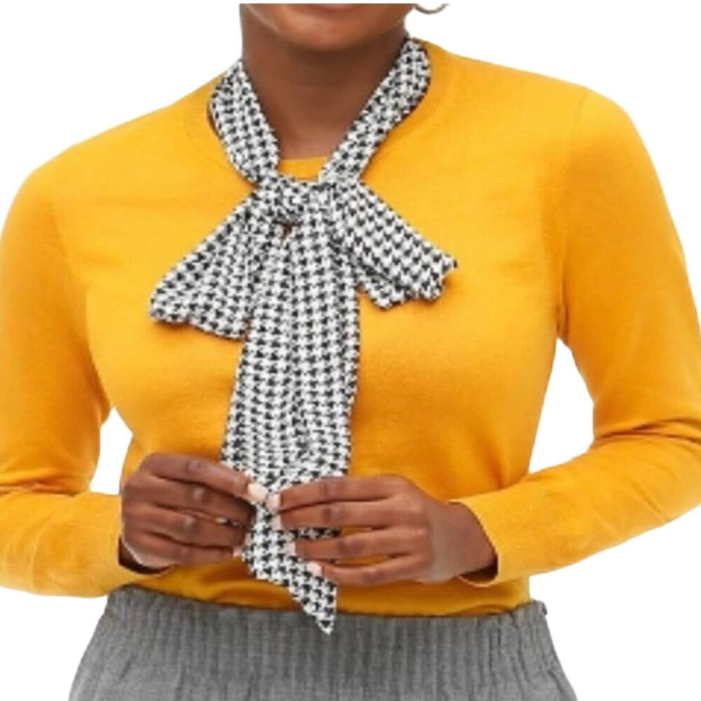 J.Crew Colorful Chic Houndstooth Scarf Mustard Yellow Pullover Sweater, large